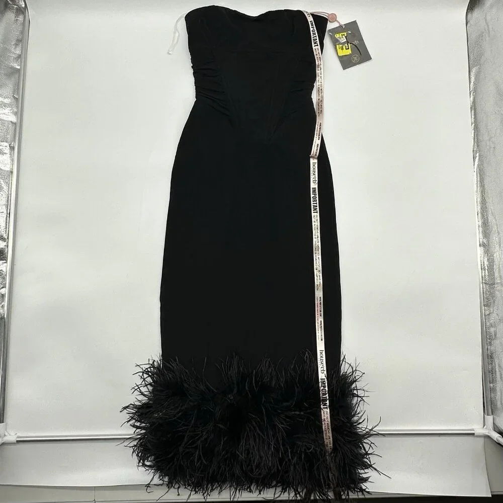House of CB Black Feather Trim Midi Dress - Picture 3 of 13